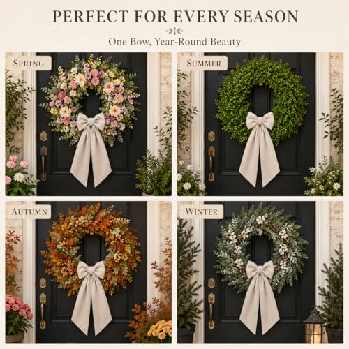 Linen Wreath Sash for Front Door - 2 Pack Rustic Burlap Garland Ribbon
