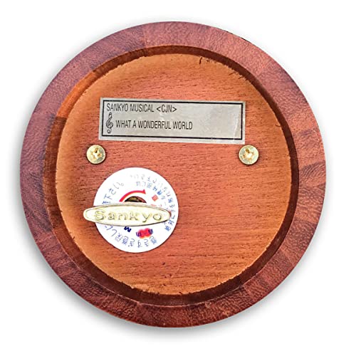Circular Wooden Music Box with Wind-Up Mechanical Movement