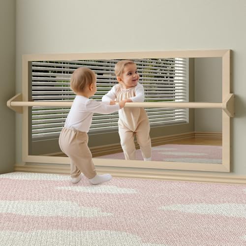 3-in-1 Montessori Baby Mirror with Pull-Up Bar for Standing & Tummy Time