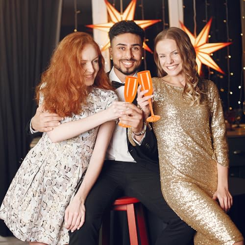 XUWAIDSGN Orange Reusable Acrylic Champagne Flutes 24 Pack Unbreakable Stemmed Glasses for Celebrations