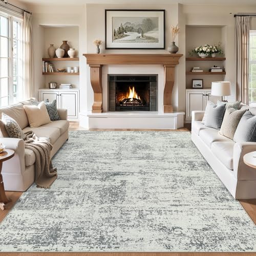 Modern Abstract 8x10 Area Rug - Washable Non-Slip Soft Grey Carpet