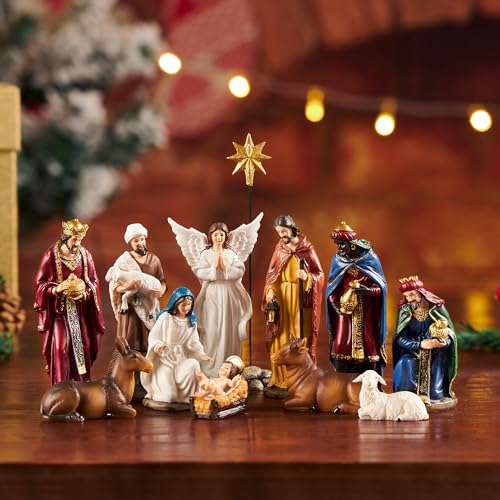 13-Piece Christmas Nativity Set - 3.9" Hand-Painted Resin Tabletop Figurines