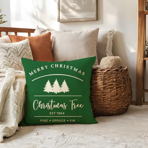 ULOVELOVE YOURSELF Green Christmas Throw Pillow Cover 18x18in Farmhouse Decor