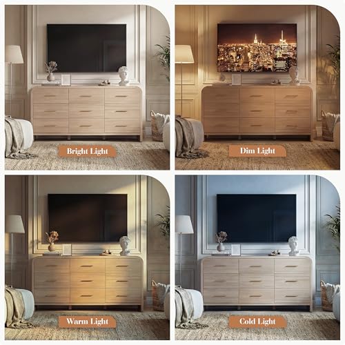 63-Inch Curved 9-Drawer Dresser, Modern Gray Oak Chest of Drawers