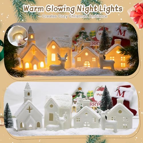 14-Piece Ceramic Christmas Village Set with LED Lights and Santa Figurine