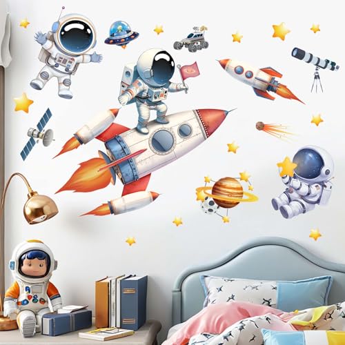 Astronaut Wall Decals - Outer Space Rocket Planets Kids Room Wall Stickers