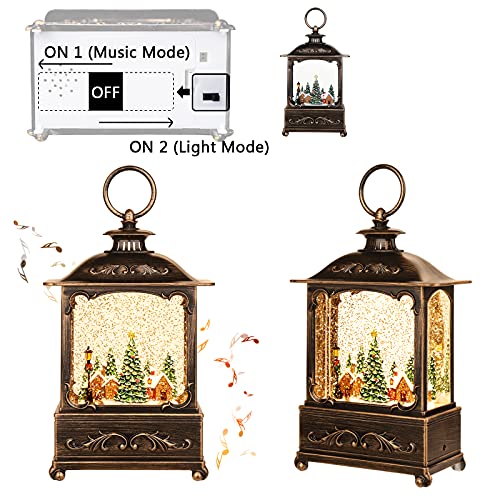 KAMPGO Forest House Christmas Snow Globe Lantern with Music & Timer - Indoor Holiday Decor
