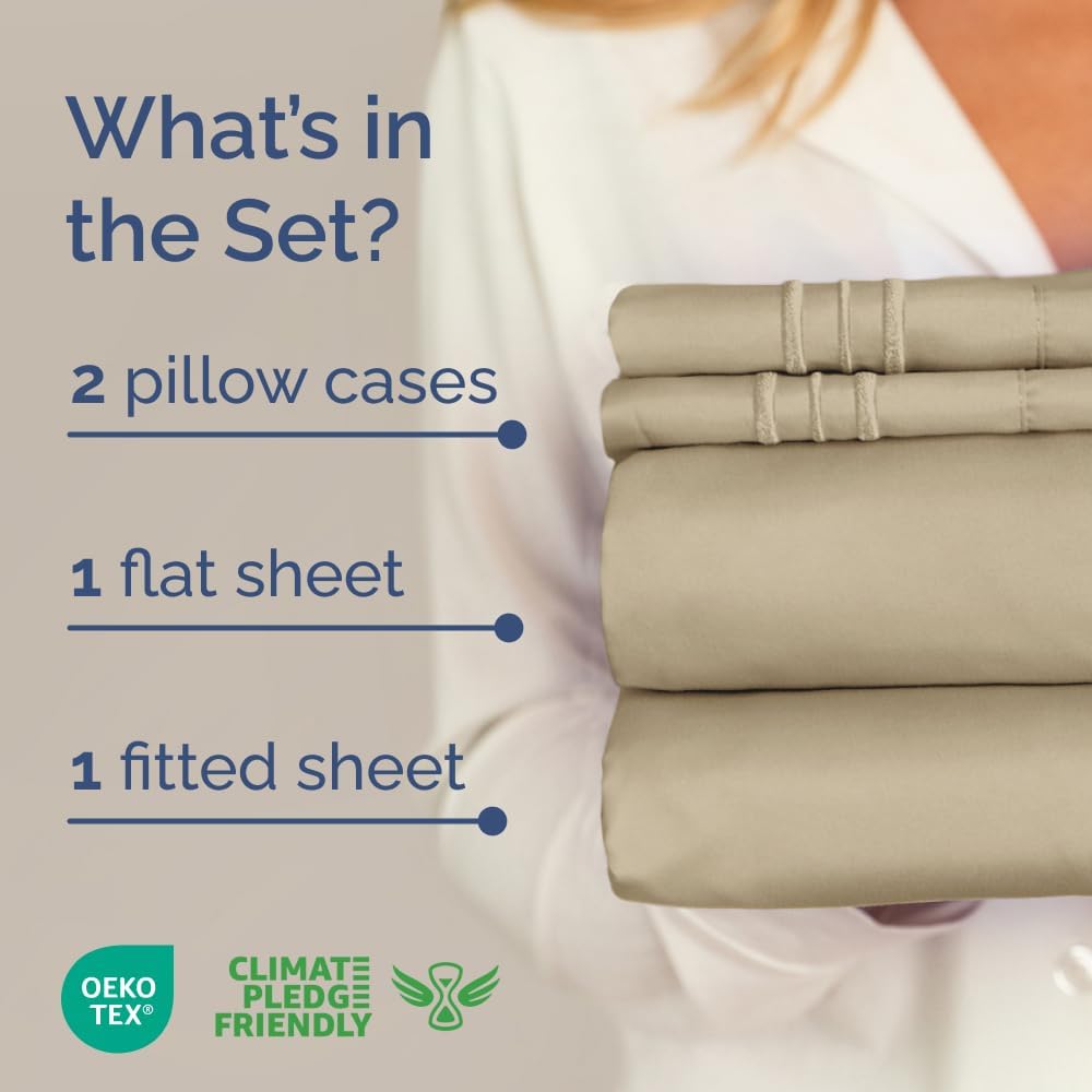 Regine Switzerland Full XL Bed Sheet Set - Soft, Breathable & Cooling 4-Piece Luxury Bedding - Deep Pockets, Fade & Wrinkle Free - Beige