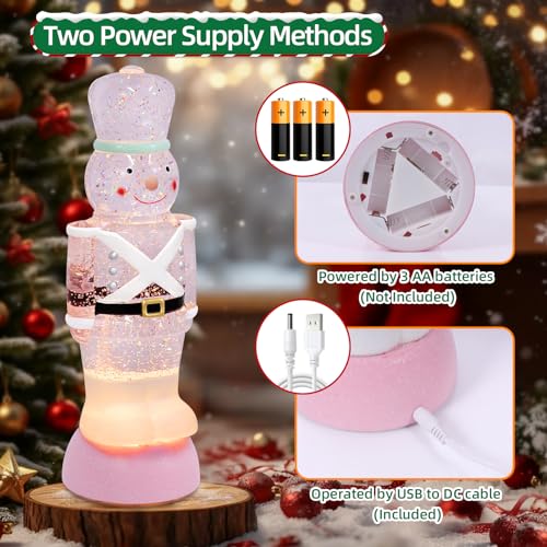 Pink Nutcracker Snow Globe Lantern with Timer - USB & Battery Operated Christmas Decor