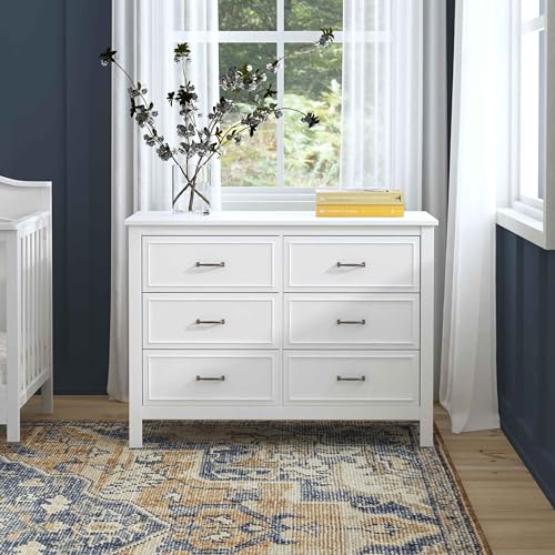 6-Drawer Nursery Dresser in White - Solid Wood Changing Table Storage