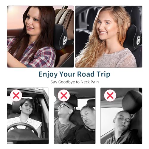 Memory Foam Car Headrest Pillow for Neck Support - 2 Pack with Sleep Masks