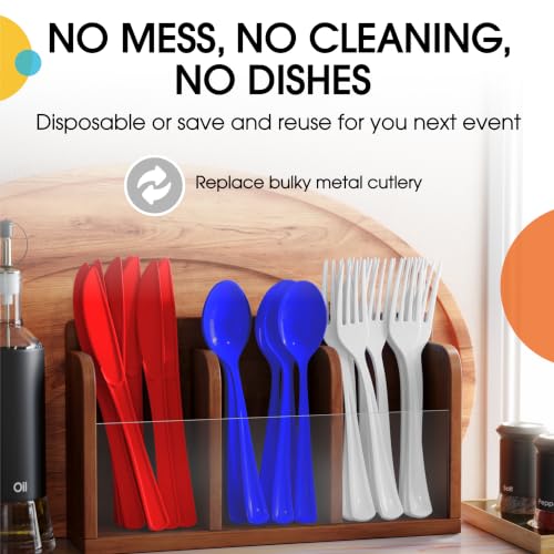 Red White Blue Patriotic Plastic Silverware Set 150 Pcs - Disposable Cutlery