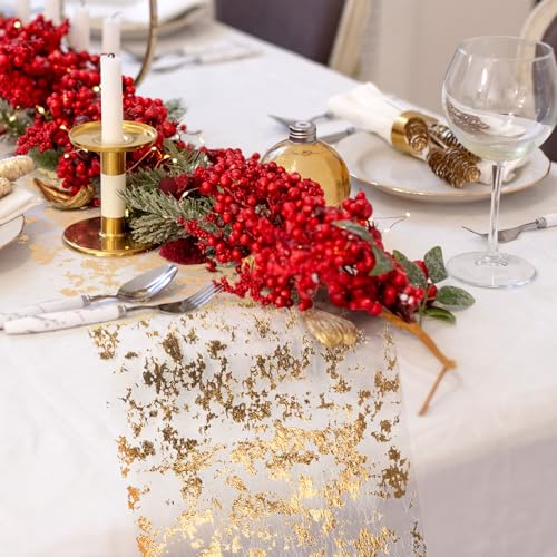 Gold Table Runner 11x108 inches 4-Pack Sequin Glitter Mesh