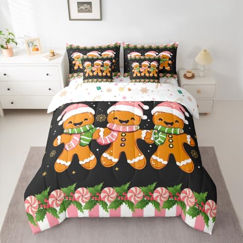 Feelyou Black Brown Christmas Twin Comforter Set with Sheets 7P Kids Bedding