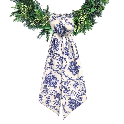 Blue Floral Wreath Sash Satin Ribbon for Front Door Decor 4.7 x 45