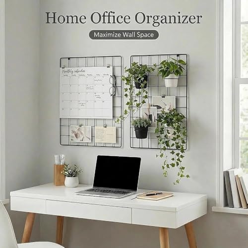 Metal Wire Wall Grid Panel Display, 25.6x17.7 Inch Photo Organizer, Set of 2
