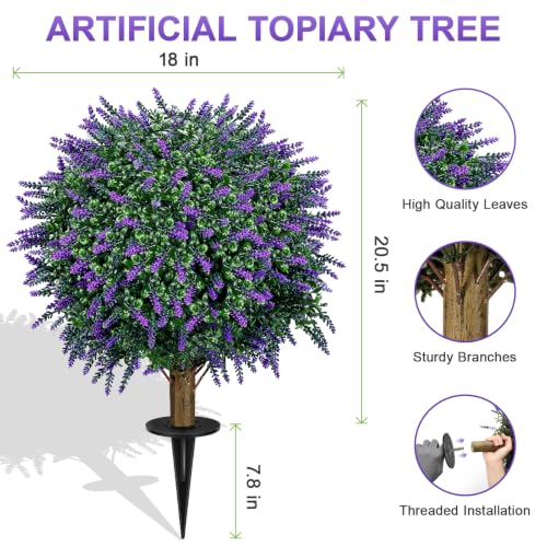 27" Artificial Lavender Topiary Bushes - UV Resistant Outdoor Shrubs, 2 Set