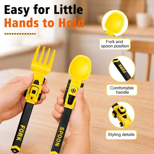 Construction Toddler Utensils Fork and Spoon Set with Storage Case