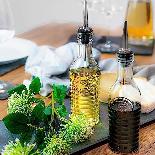 BORMIOLI ROCCO Officina 1825 Olive Oil/Vinegar Glass Bottles Stainless Steel Pouring Spout 268 ml (Pack of 2)