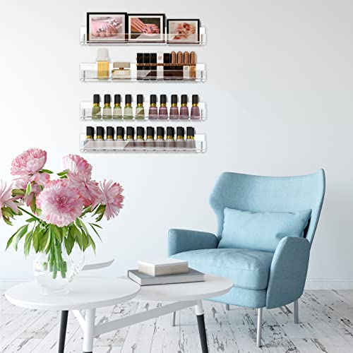 4-Pack 15-Inch Clear Acrylic Floating Wall Shelves for Books and Decor