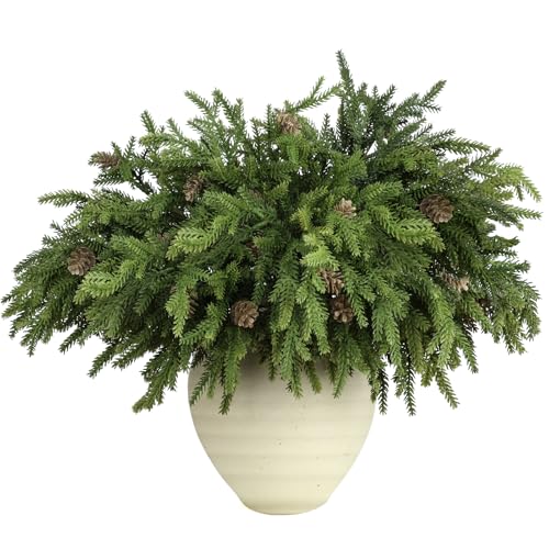 RHTRJ 6 Pcs Christmas Greenery Stems with Pinecones, Realistic Artificial Pine Branches for Wreaths, Garlands & Vase Decor
