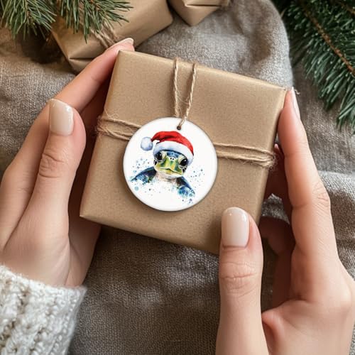 Shiviody Coastal Santa Sea Turtle Christmas Ceramic Ornament - Holiday 17
