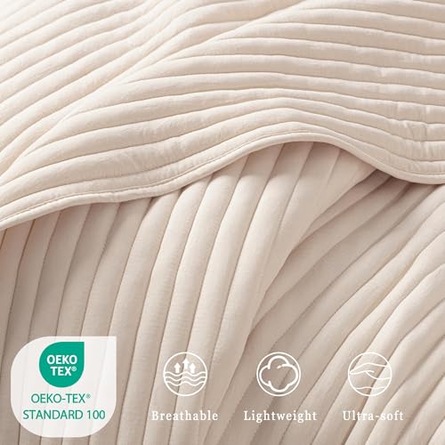 Exclusivo Mezcla King Size Quilt Set - Lightweight Beige Microfiber Coverlet