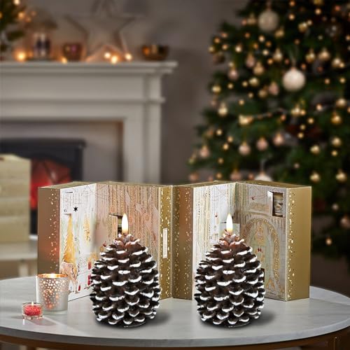 Wondise Pine Cone Flameless Candles with 6H Timer - 2 Pack 3.5" x 6" (White Variation 5-White)