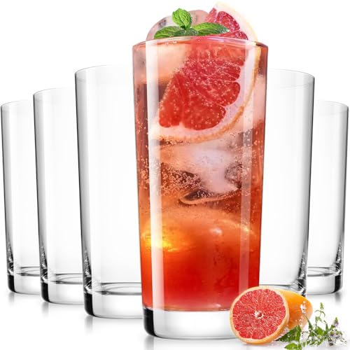 16oz Highball Glasses Set of 6 - Crystal Clear Stackable Drinking Cups