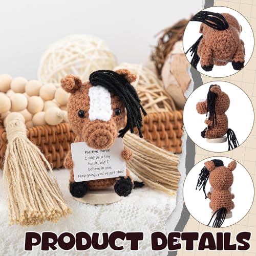Handmade Crochet Horse Gift with Encouragement Card, Positive Knitted Toy