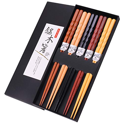 Natural Wooden Chopsticks Set - 5 Pairs Reusable Japanese Style Gift Box