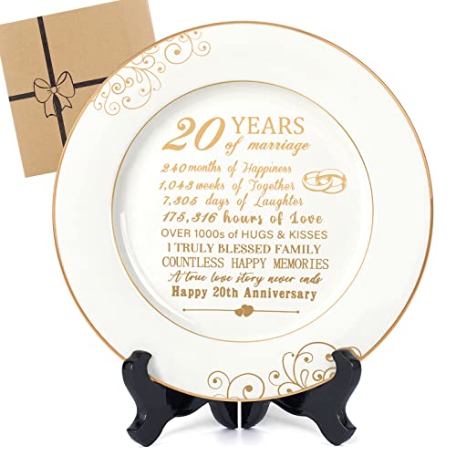 20th Anniversary Ceramic Plate with 24k Gold Foil Decoration, 9-Inch
