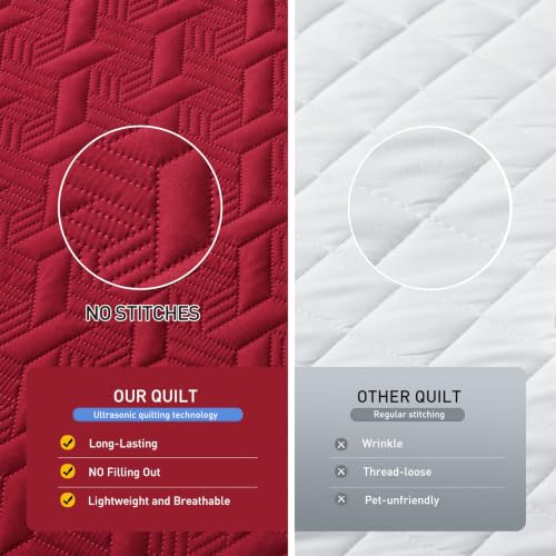 Lavsiry Red Full/Queen Quilt Bedding Set with Shams - 90x96, 3-Piece