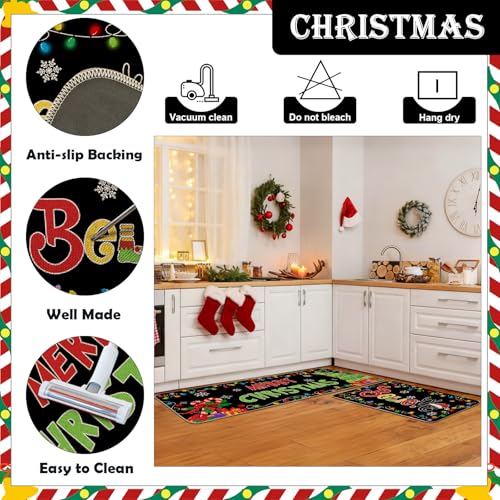 Mocsicka Christmas Kitchen Rugs Set of 2, 17x30 and 44x120 cm Non-Slip Decorative Mats