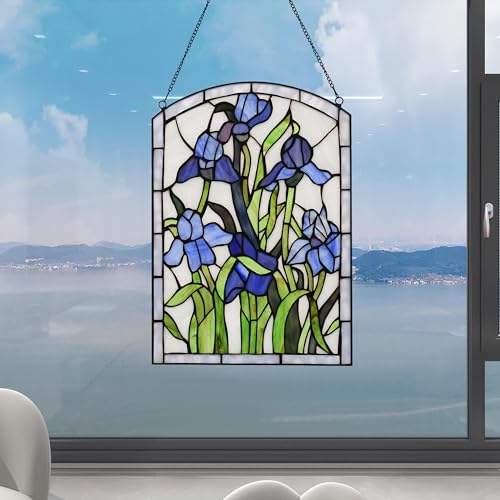 Tiffany Style Stained Glass Window Hanging Panel - 16" H x 11" W
