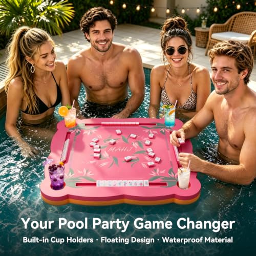 Floating Mahjong Table for Pool - 31.5" EVA Foam Game Tray with Cup Holders