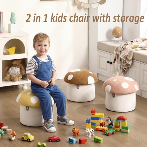 Kids Mushroom Storage Ottoman - Plush Childrens Chair & Footstool
