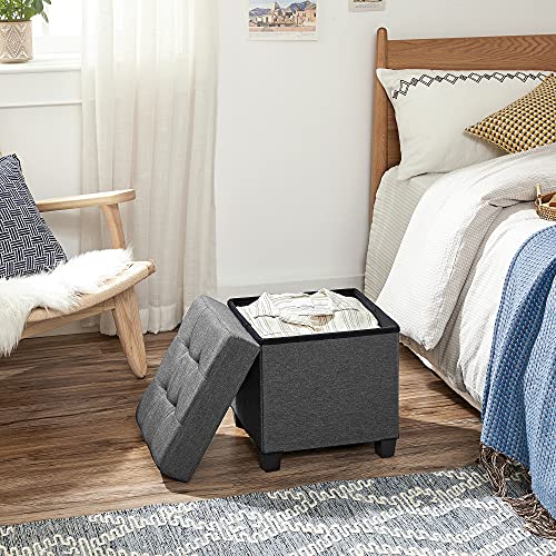 Foldable Storage Ottoman Footstool with Legs - 15 Inch Fabric Foot Rest Stool