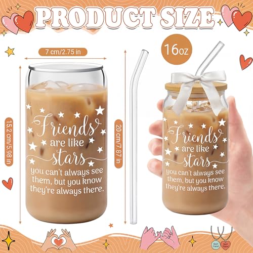 16oz Glass Iced Coffee Cups with Bamboo Lids and Straws - 4 Piece Set
