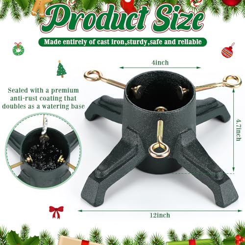 Huwena Cast Iron Christmas Tree Stand for Live & Artificial Trees, Supports 8ft, 120lb Capacity