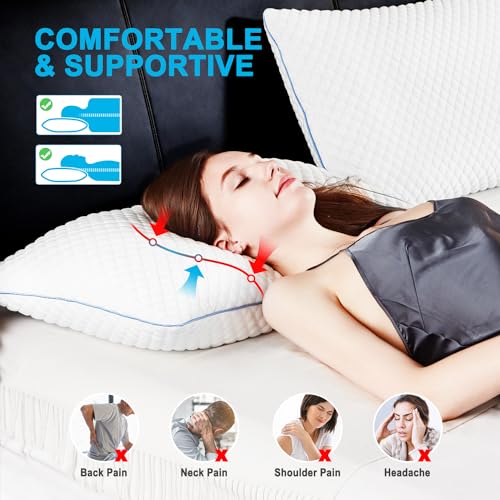 Cooling Shredded Memory Foam Bed Pillows, Queen Size, Set of 2