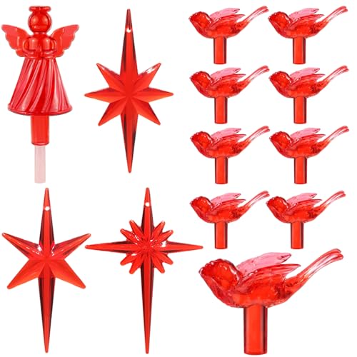 Ceramic Christmas Tree Replacement Bulbs & Toppers - Red Bird Peg Set