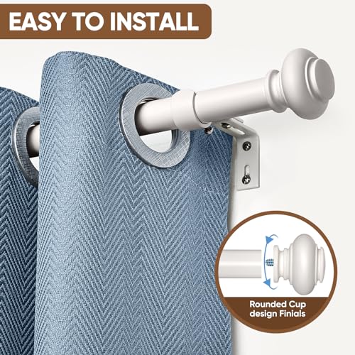 Adjustable White Curtain Rod Set 28 to 88 Inches, Heavy Duty Window Drapery