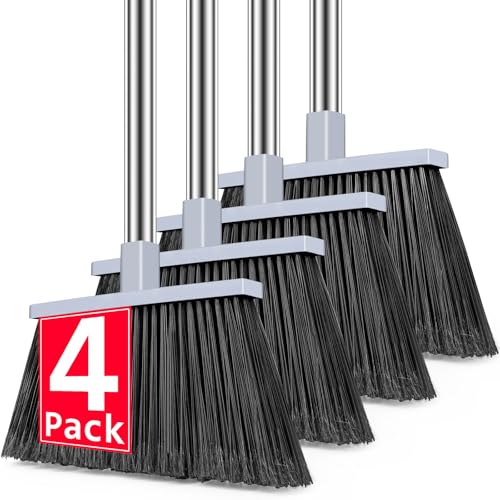 4-Pack Heavy Duty Outdoor Angle Broom, 58" Stainless Steel Handle
