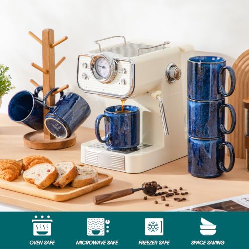 Vancasso STARRY Blue Ceramic Coffee Mug Set of 6, 16 oz Large Mugs for Latte, Tea & Hot Cocoa
