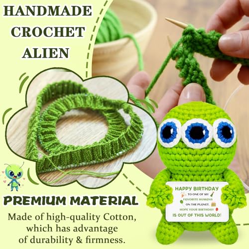 Birthday Crochet Alien Decor Gift for Women & Men – Handmade Desk Charm (3-inch) – Qucibm
