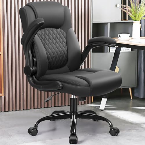 Ergonomic PU Leather Office Chair with Flip-Up Armrests and Swivel