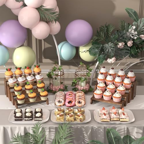 2-Set Tiered Wooden Display Stands for Vendor Booths, Desserts & Decor