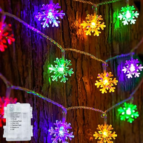 Dazzle Bright 2 Pack Snowflake String Lights 100LED 50ft Battery Operated Multicolor 8 Modes Indoor Outdoor
