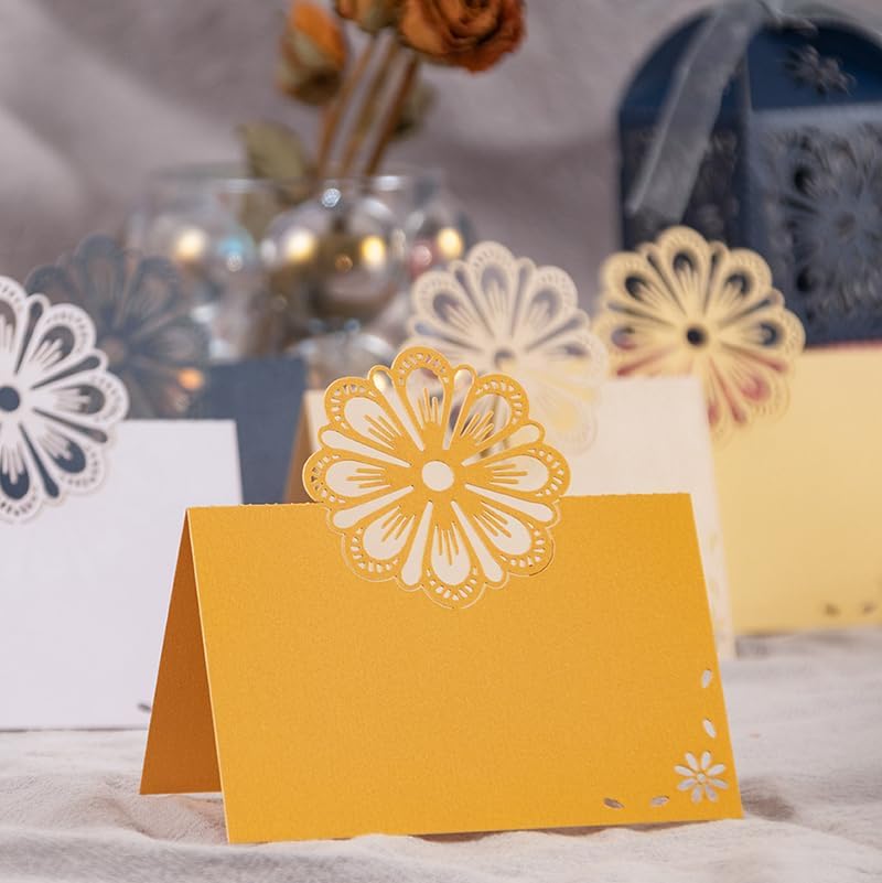 Wanty Pink 50 Pack Hollow Flower Table Cards for Weddings & Bridal Showers — Foldable Place Cards